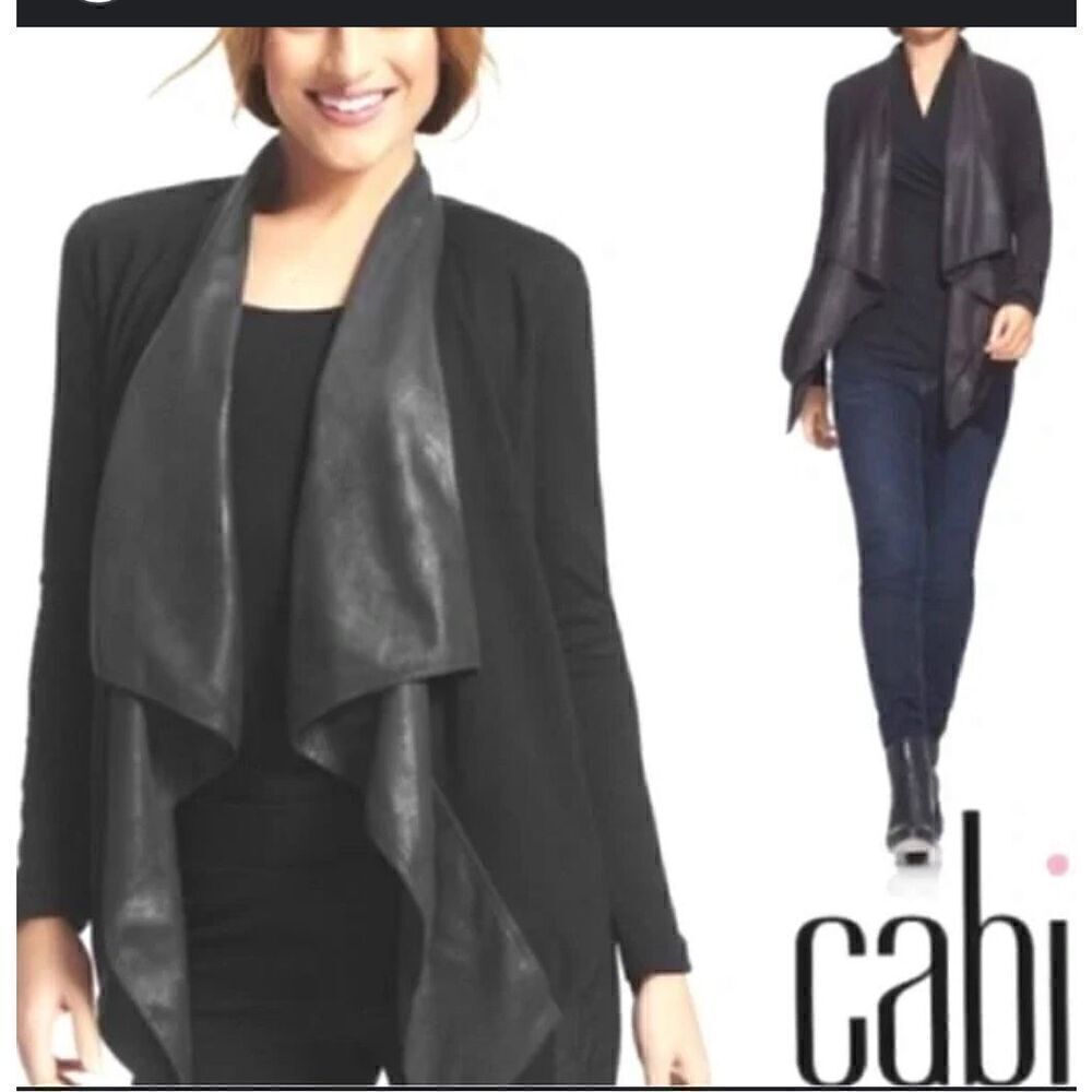 Cabi waterfall faux leather detail jacket open front S